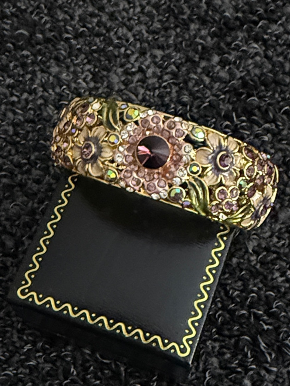 Fashion Jewelry Gold-Tone Floral Crystal Bracelet with Purple and Pink Accents